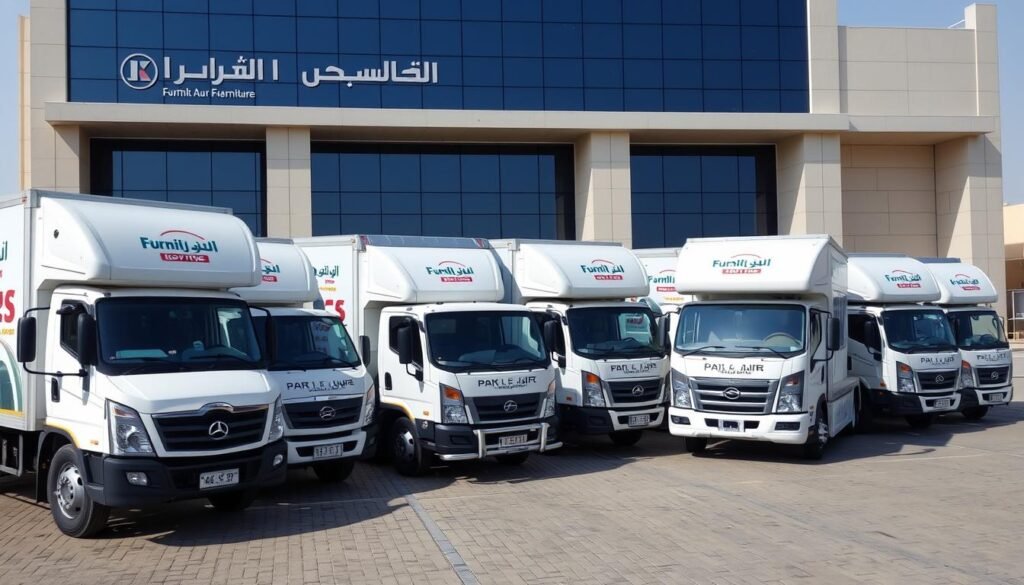 شعار وسيارات نقل عفش تابعة لشركة نقل عفش بالكويت خدمات فك وتركيب