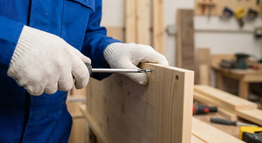 نجار محترف يستخدم المفك لفك وتركيب العفش بدقة - شركة ريحانة لنقل عفش الكويت