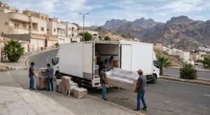 فريق عمل محترف يقوم بفك وتغليف ونقل الأثاث بعناية ضمن خدمات نقل عفش الدسمة بالكويت لضمان حماية المنقولات وسلامتها.