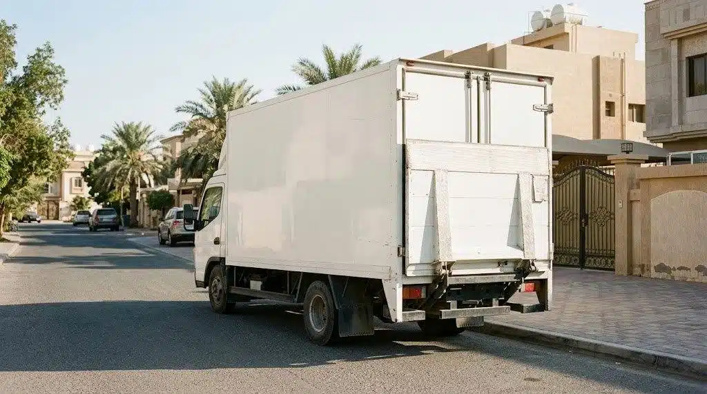 نقل اثاث الكويت من عمارة بالمصعد مع حماية الجدران
